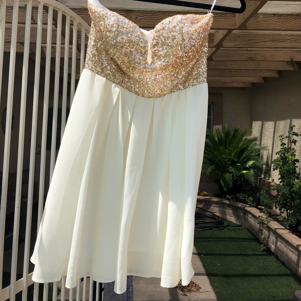 Gold/White Strapless Dress